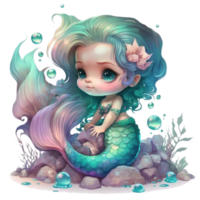 Cute Baby Mermaid Clipart watercolor t-shirt design, transparent background, png