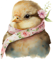 Adorable Little Chick with Flower Watercolor t-shirt design, transparent background, png