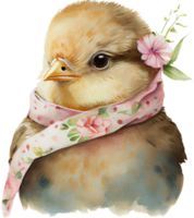 adorable peu poussin avec fleur aquarelle T-shirt conception, transparent arrière-plan, ai généré png