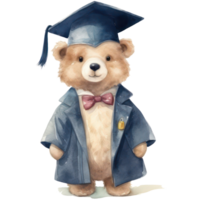 linda osito de peluche oso graduación clipart acuarela camiseta diseño, transparente fondo, ai generado png