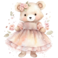 linda niña osito de peluche oso acuarela camiseta diseño, transparente fondo, ai generado png