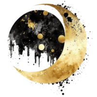 Black and Gold Celestial Clipart watercolor t-shirt design, transparent background, png