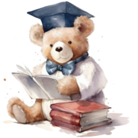 Cute Teddy Bear Graduation Clipart watercolor t-shirt design, transparent background, png