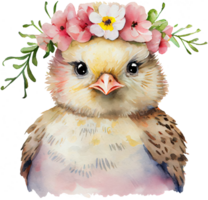 adorable pequeño polluelo con flor acuarela camiseta diseño, transparente fondo, ai generado png