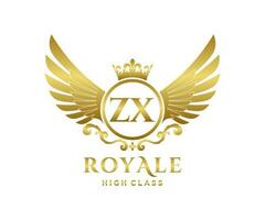 Golden Letter ZX template logo Luxury gold letter with crown. Monogram alphabet . Beautiful royal initials letter. vector