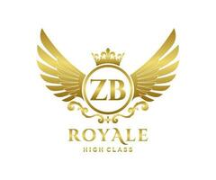 Golden Letter ZB template logo Luxury gold letter with crown. Monogram alphabet . Beautiful royal initials letter. vector