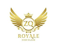 Golden Letter ZQ template logo Luxury gold letter with crown. Monogram alphabet . Beautiful royal initials letter. vector