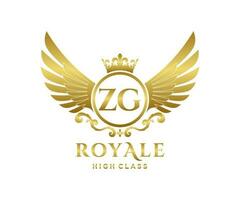 Golden Letter ZG template logo Luxury gold letter with crown. Monogram alphabet . Beautiful royal initials letter. vector