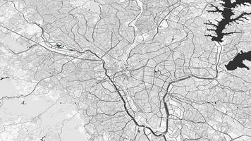 Black and white Sao Paulo map background loop. Spinning around Brazil city air footage. Seamless panorama rotating over downtown backdrop. video