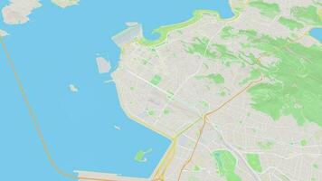Common simple Rio de Janeiro map background loop. Spinning around Brazil city air footage. Seamless panorama rotating over downtown backdrop. video