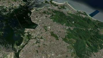 Satellite Rio de Janeiro map background loop. Spinning around Brazil city air footage. Seamless panorama rotating over downtown backdrop. video