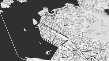 schwarz und Weiß Rio de Janeiro Karte Hintergrund Schleife. Spinnen um Brasilien Stadt Luft Filmaufnahme. nahtlos Panorama rotierend Über Innenstadt Hintergrund. video
