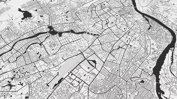 Black and white Dhaka map background loop. Spinning around Bangladesh city air footage. Seamless panorama rotating over downtown backdrop. video