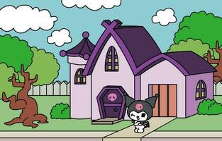 Cute Cartoon Bunny Standing In Front of Her House vector