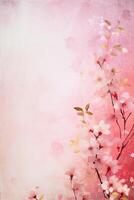 light pink background paper texture tiny petal flower painting in watercolor style. photo