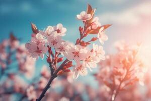 Cherry Blossom Spring Blue Sky Background. photo