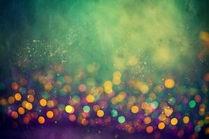 fancy bokeh light, grunge texture, vintage style background, green purple yellow gradient. photo