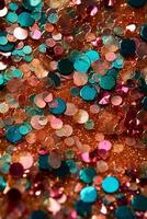 Teeny tiny tulle sparkles glam pink and turquoise hd wallpaper, in the style of light blue and yellow, vibrant academia, poured, dark bronze and teal, psychedelic. AI generative photo