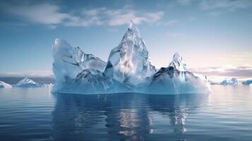 Ice chips with an iceberg background. photo