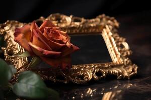 golden rose frame, middle space is empty. photo