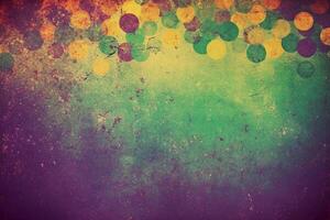 fancy bokeh light, grunge texture, vintage style background, green purple yellow gradient. photo