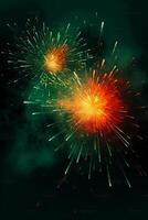 Green, red, yellow, firework, Independence Day Abstract Poster background, copyspace. photo