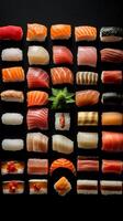 Sushi, deconstruido obra maestra, vibrante pescado rebanadas ai generativo foto