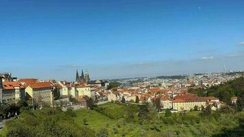 time-lapse of view Prague, bridges, church, colorful houses, and river. video