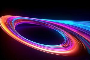 hyper loop or warp technology concepts with flow of Digital stream in line multicolor neon. photo