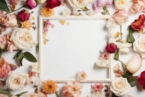 A frame decorated with flowers. photo