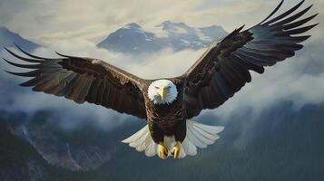 fotorrealista imagen de un majestuoso águila altísimo en el cielo. ai generativo foto