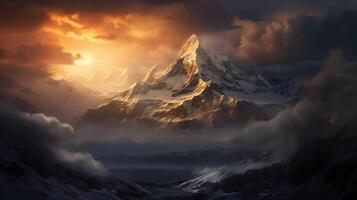 a mount everest, snow and magestic landscape. photo