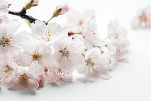 White background, copyspace, watercolor, Cherry Blossom Spring,. photo