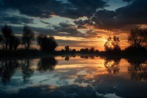 un escena en cuales el todo cielo es reflejado en el agua. ai generativo foto