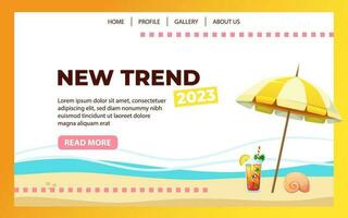 Creative summer landing page design in trendy colors with beach landscape. Web page design. Vector template. Modern vector illustration concept for website.