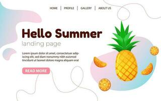 Creative summer landing page design in trendy colors with tropical fruits. Web page design. Vector template. Modern vector illustration concept for website.