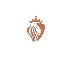 Lion Head Mascot Stock Logo. Elegant Lion Shield With Crown Symbols. Logo Design Vector Illustration.