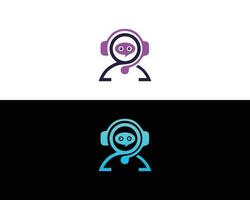 Creative Robot Chat Bot Sign For Support Service Logo Design Concept. Chatbot Character Flat Style Vector Illustration.