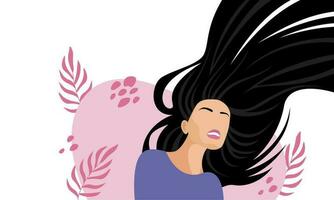 Abstract woman with thick long hair. Hairstyle. Beauty salon banner concept. Vector illustration on white background.