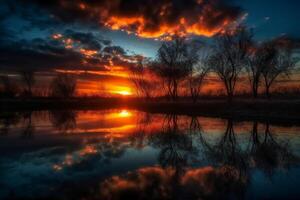 un escena en cuales el todo cielo es reflejado en el agua. ai generativo foto