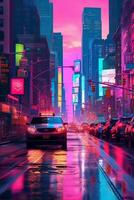 illustration of Hyperrealistic vaporwave manhattan. photo