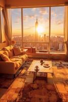 Glorious morning warm colors amazing cozy room photo