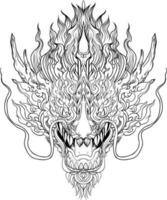 Hand drawn Face Dragon and Thai line art. Isolate on white and illustration dragon.dragon symbols, various geometric shapes. vector