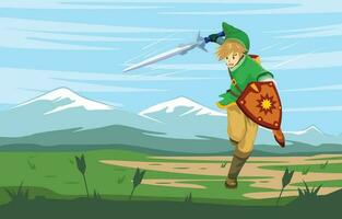 Legendary Heroes Carry Swords and Shields vector