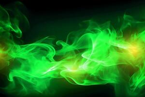 Drawn neon color green, Burning flame background material abstract hand. photo