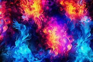 Drawn neon color blue, Burning flame background material abstract hand. photo