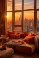 Glorious morning warm colors amazing cozy room photo