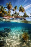 Photograph of beautiful inviting beach scene with blue sky. photo