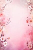 light pink background paper texture tiny petal flower painting in watercolor style. photo