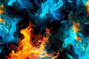 Drawn neon color blue, Burning flame background material abstract hand. photo